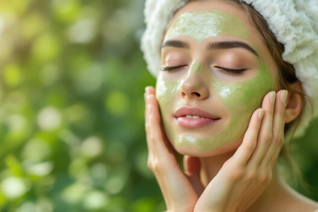 applyCucumber Paste to her face for a natural sunburn relief